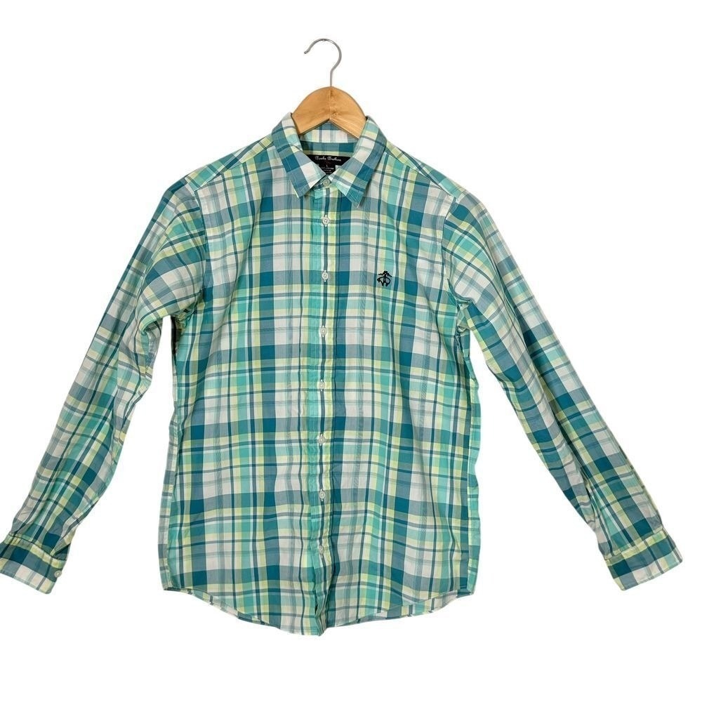 Brooks Brothers Plaid Button Down Shirt Youth Boys L Long Sleeve Green Preppy
